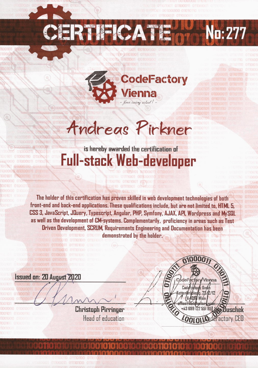 Full Stack Developer Zertifikat